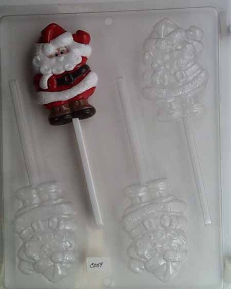 Chocolate// Candy Mold, Lollipop - Holiday, Christmas Santa Waving Medium Size