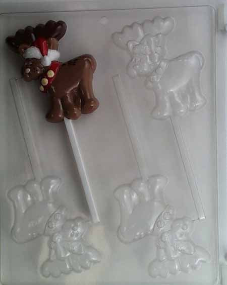 Chocolate// Candy Mold, Lollipop - Holiday, Reindeer with Jingle Bells
