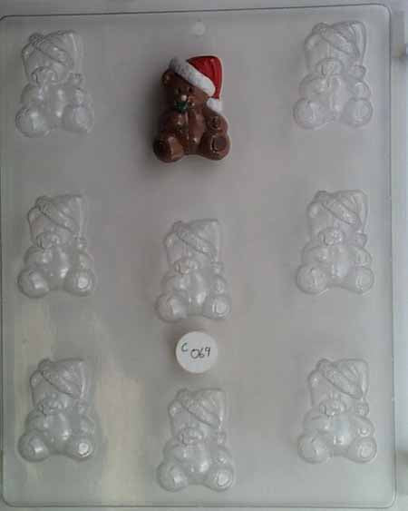 Chocolate// Candy Mold, Mini - Holiday, Small Bears with Santa Hat