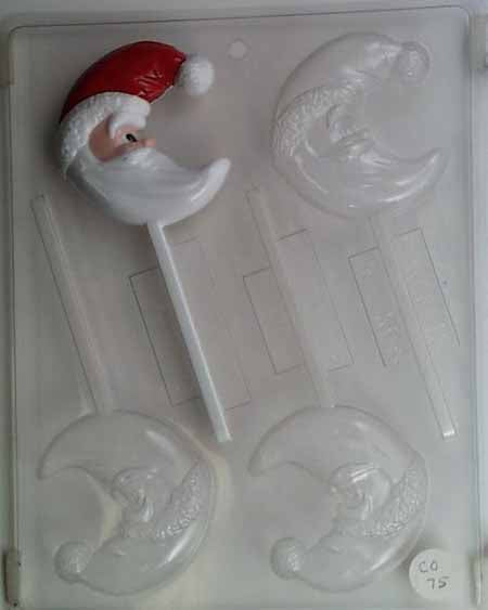 Chocolate// Candy Mold, Lollipop - Holiday, Crescent Moon Shaped Christmas Santa