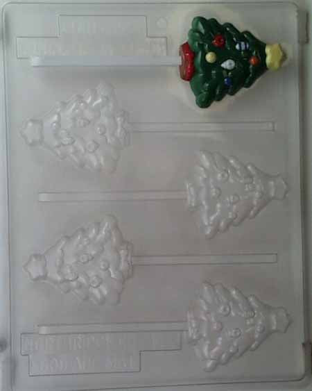Chocolate// Candy Mold, Lollipop - Christmas, Medium-Small Christmas Tree with Ornaments and Star&nbsp;