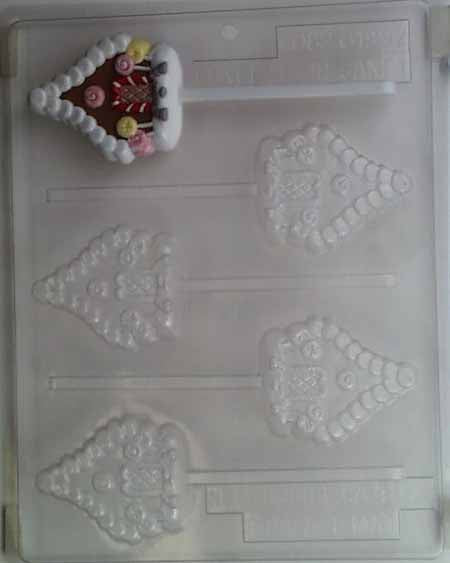 Chocolate// Candy Mold, Lollipop - Holiday, Decorated Gingerbread Houses
