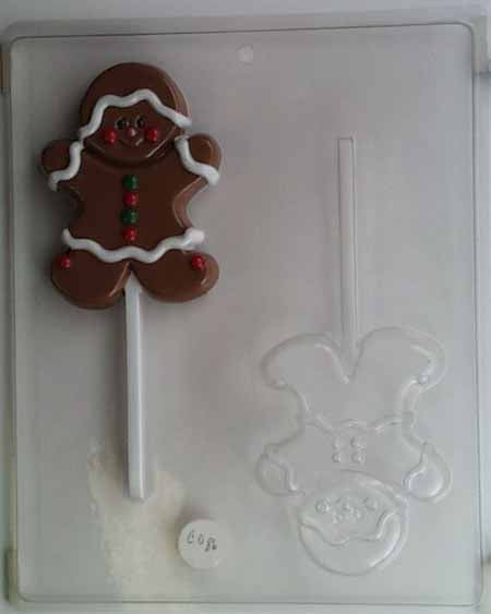 Chocolate// Candy Mold, Lollipop - Holiday, Medium Gingerbread