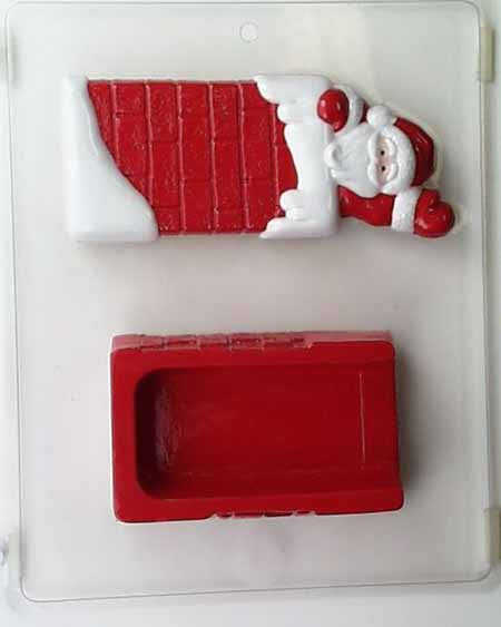 Chocolate// Candy Mold, Pour Box - Holiday, Waving Christmas Santa in Chimney