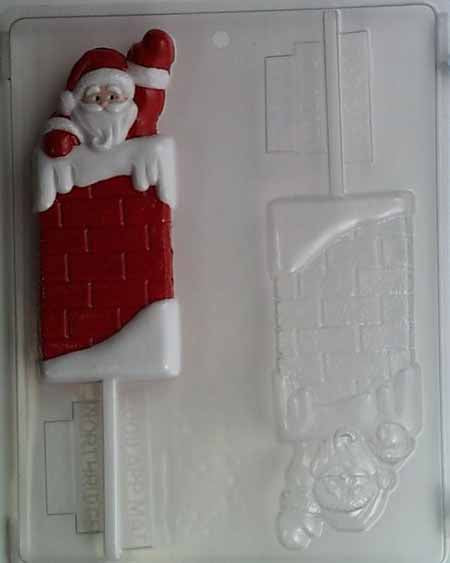 Chocolate// Candy Mold, Lollipop - Holiday, Waving Christmas Santa in Chimney