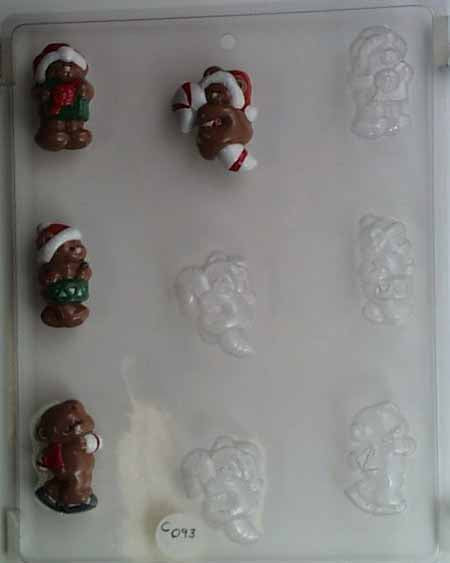 Chocolate// Candy Mold, Mini - Christmas, Cute Small Assorted Bears Holding Christmas Presents