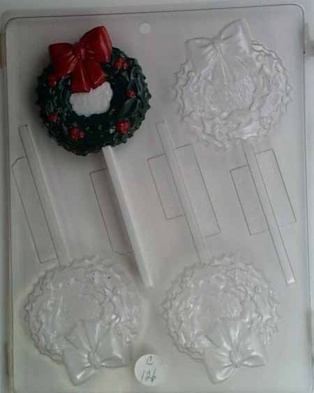 Chocolate// Candy Mold, Lollipop - Christmas, Medium Christmas Wreath with Bow