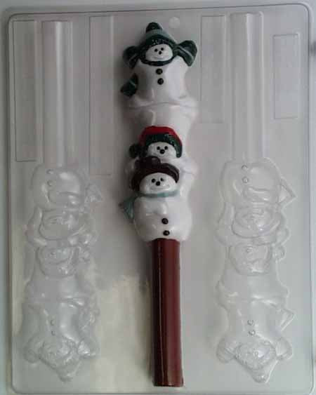 Chocolate// Candy Mold, Pretzel - Christmas, Stack of Three Cute and Playful Snowmen Pretzel Rod