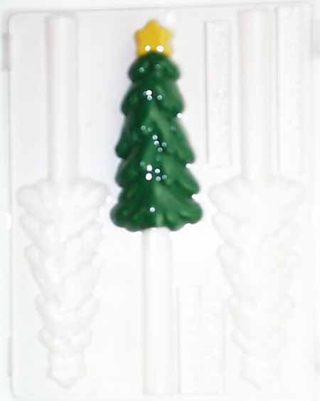 Chocolate// Candy Mold, Pretzel - Christmas, Elongated Christmas Tree with a Star Pretzel Rod