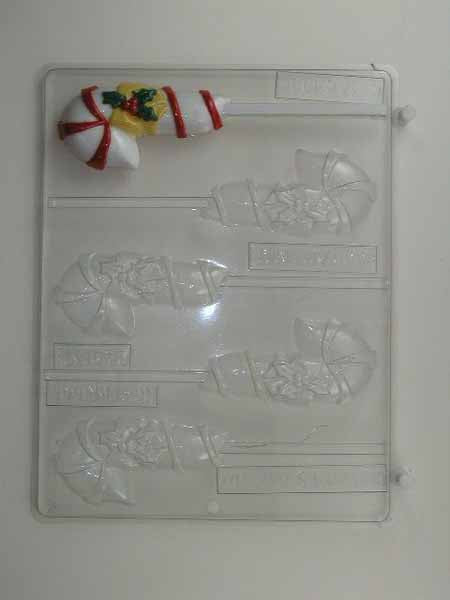 Chocolate// Candy Mold, Lollipop -Holiday, Christmas Candy Cane with Bow