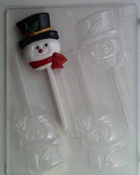 Chocolate// Candy Mold, Lollipop - Holiday, Christmas Snowman Face with Top Hat & Scarf