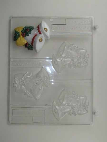 Chocolate// Candy Mold, Lollipop - Christmas, Christmas Bells Decorated with Holly and Bow&nbsp;