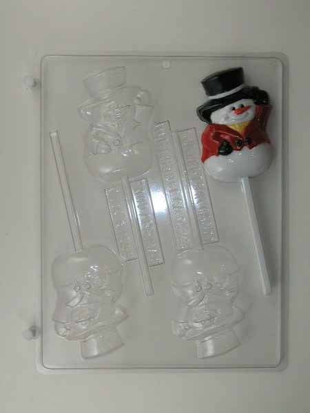 Chocolate// Candy Mold, Lollipop - Holiday, Christmas Snowman with Top Hat