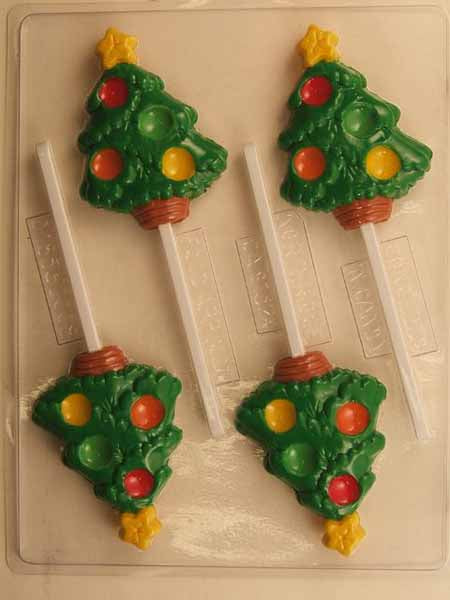 Chocolate// Candy Mold, Lollipop - Christmas, Christmas Tree with Divots for Candies