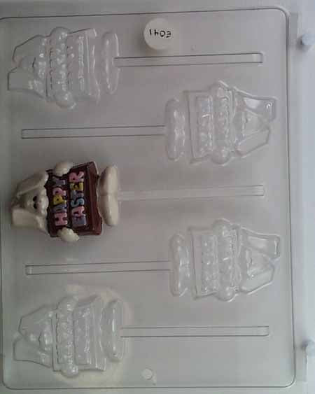 Chocolate// Candy Mold, Lollipop - Holiday, "Happy Easter" with Rabbit