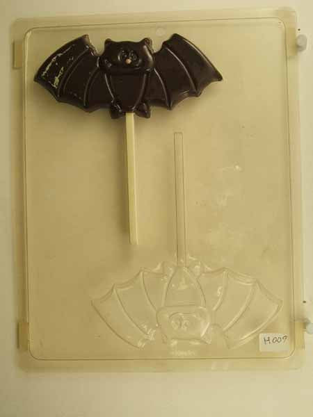 Chocolate// Candy Mold, Lollipop - Halloween, Large Cross-Eyed Bat with Wings Spread