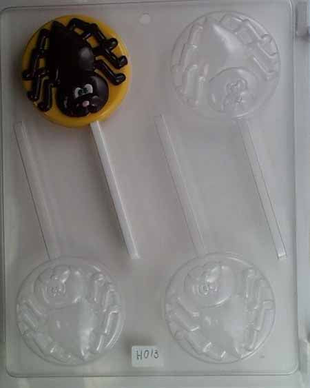 Chocolate// Candy Mold, Lollipop - Halloween, Cross-Eyed Spider on Round