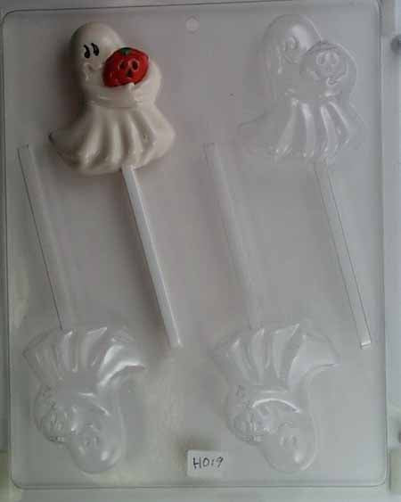 Chocolate// Candy Mold, Lollipop - Halloween, Medium Ghost Holding a Pumpkin