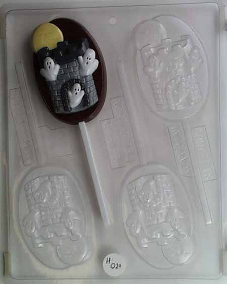 Chocolate// Candy Mold, Lollipop - Halloween, Ghost Flying out of a Tower with the Moon