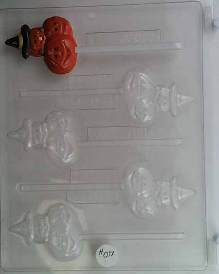 Chocolate// Candy Mold, Lollipop - Halloween, Group of Three Pumpkins, One with a Witch's Hat