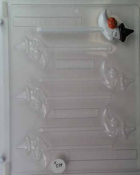 Chocolate// Candy Mold, Lollipop - Halloween, Small Ghost with a Pumpkin and a Witch's Hat