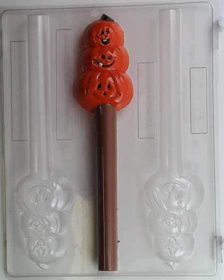 Chocolate// Candy Mold, Pretzel - Halloween, Stack of Three Smiling Pumpkin Pretzel Rod