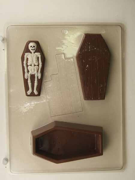 Chocolate// Candy Mold, Pour Box - Halloween, Wooden Casket Skeleton