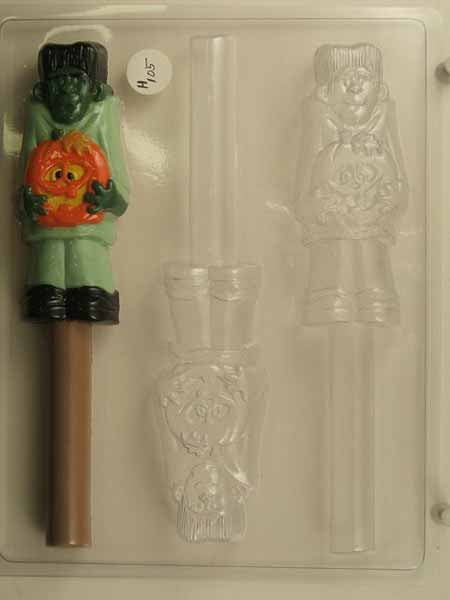 Chocolate// Candy Mold, Pretzel - Halloween, Frankenstein Holding a Pumpkin Pretzel Rod