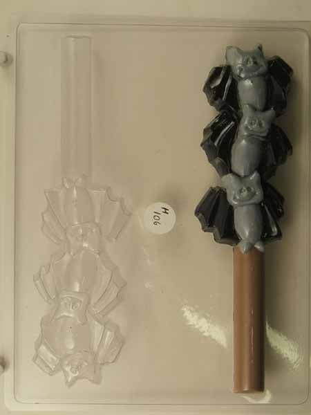 Chocolate// Candy Mold, Pretzel - Halloween, Three Cute Stacked Bats Pretzel Rod