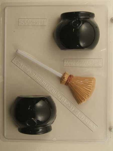 Molde de chocolate/caramelo, 3D - Halloween, Caldero y escoba de bruja 3D