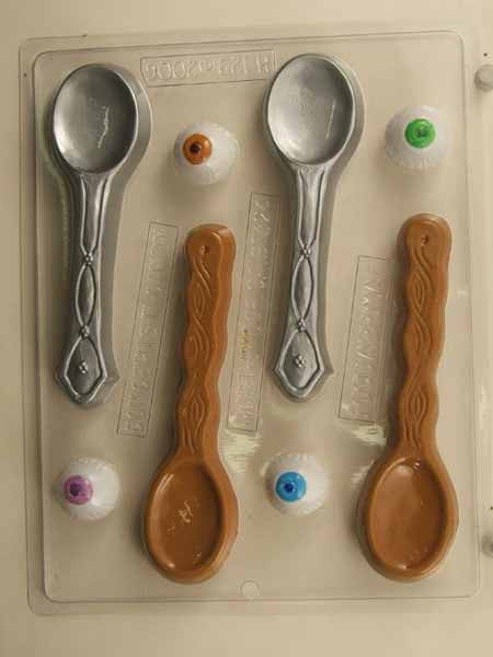 Chocolate// Candy Mold - Halloween, Wooden and Metal Spoons with Eyeballs