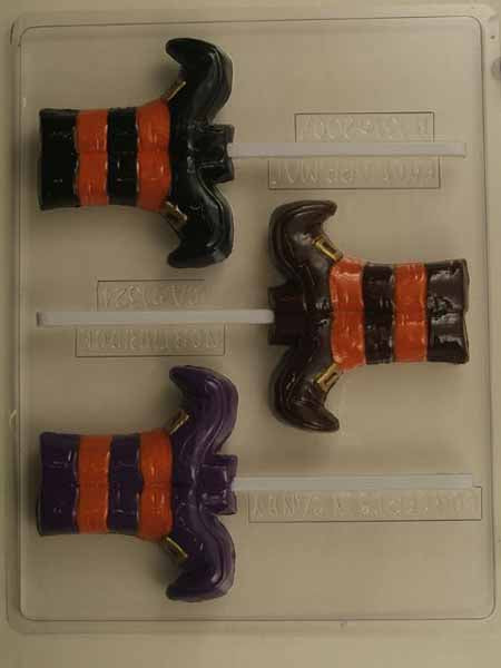 Chocolate// Candy Mold, Lollipop - Halloween, Large Witch's Shoes with Buckle and Striped Socks