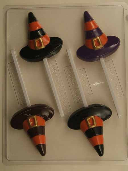 Chocolate// Candy Mold, Lollipop - Halloween, Striped Witch's Hat with Buckle