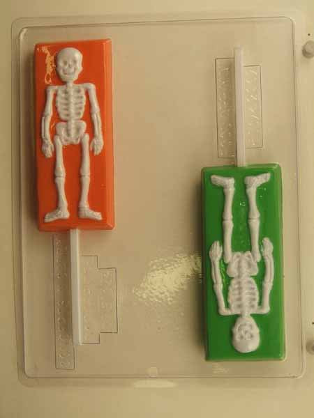 Chocolate// Candy Mold, Lollipop - Halloween, Smiling Skeleton on Rectangle