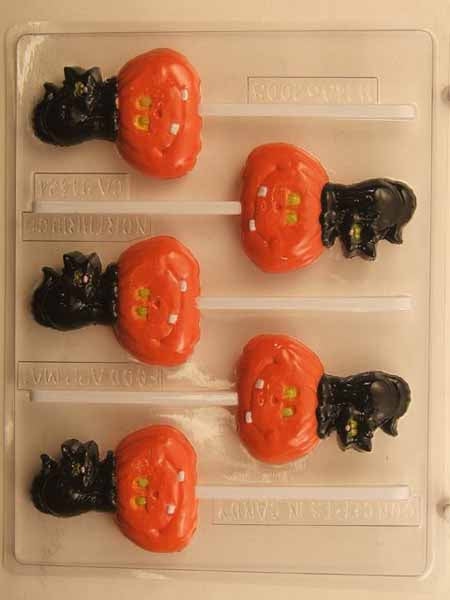 Chocolate// Candy Mold, Lollipop - Halloween, Angry Cat Standing on a Pumpkin