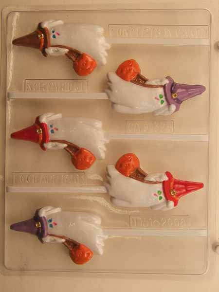 Chocolate// Candy Mold, Lollipop - Halloween, Ghost with Witch's Hat and Pumpkin Bag
