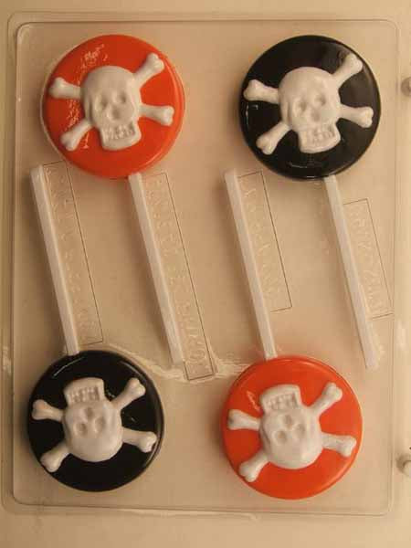 Chocolate// Candy Mold, Lollipop - Halloween, Skull and Crossbones on Round