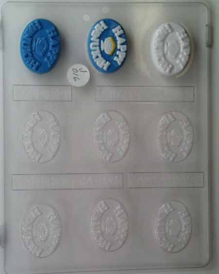 Chocolate// Candy Mold, Mini, Holiday, "Happy Hanukkah" with Menorah on Oval