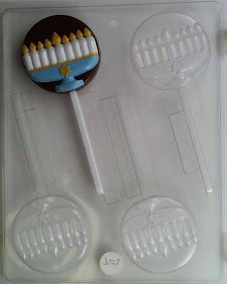 Chocolate// Candy Mold, Lollipop -Holiday, Hanukkah Menorah on Round