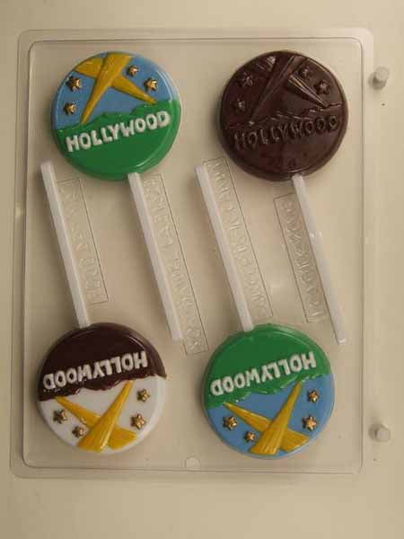 Chocolate// Candy Mold, Lollipop - Hollywood, "Hollywood" on Hill with Lights on Round