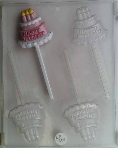 Chocolate// Candy Mold, Lollipop -Birthday, "Happy Birthday" on Cake with Candles