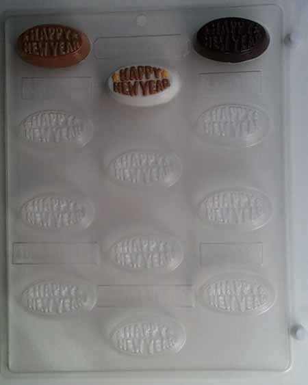Chocolate// Candy Mold, Mini - Party, "Happy New Year" on Oval