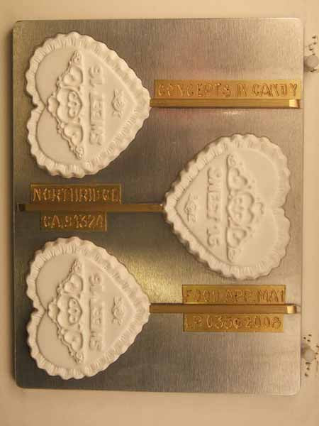 Chocolate// Candy Mold, Lollipop - Birthday, "Sweet 16" with Tiara on Ruffled Heart