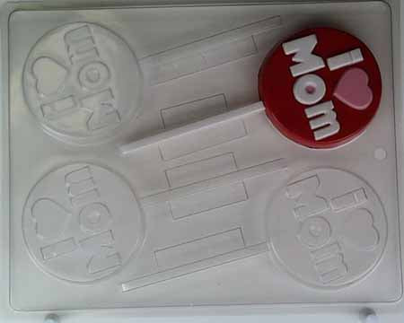 Chocolate// Candy Mold, Lollipop - Mother, "I (Heart) Mom" on Round