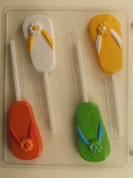 Chocolate// Candy Mold, Lollipop - Vacation, Flip Flop with textured Straps and Daisy Decoration