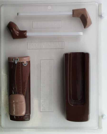 Chocolate// Candy Mold, Pour Box - Sports, Golf Bag and Two Golf Clubs