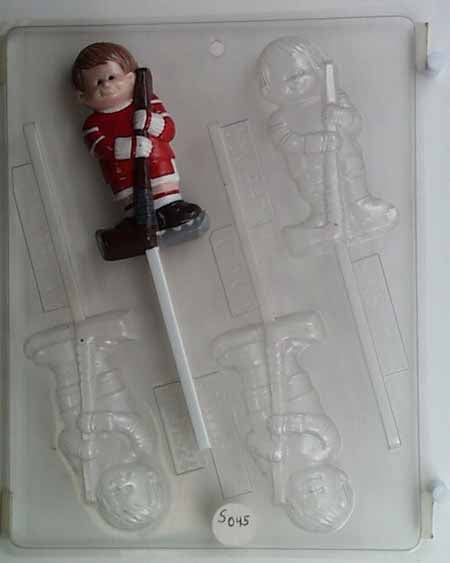 Chocolate// Candy Mold, Lollipop - Sports, Boy Holding Ice Hockey Stick