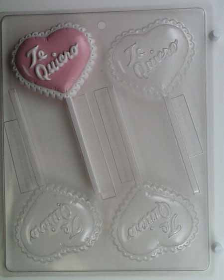 Chocolate// Candy Mold, Lollipop - Quince, 'Te Quiero' Rounded Heart with Ruffled Edges