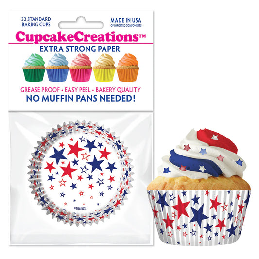 Cupcake Creations // Cupcake Liners "Red, White & Blue Stars" 2" Base x 1 3/8 " Wall