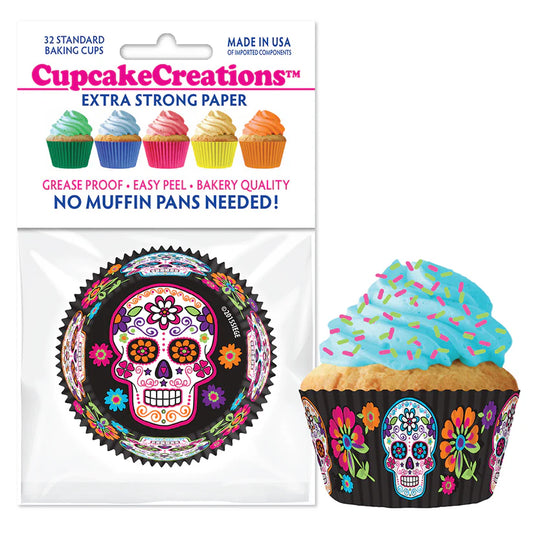 Cupcake Creations // Cupcake Liners "Sugar Skull" 2" Base x 1 3/8 " Wall